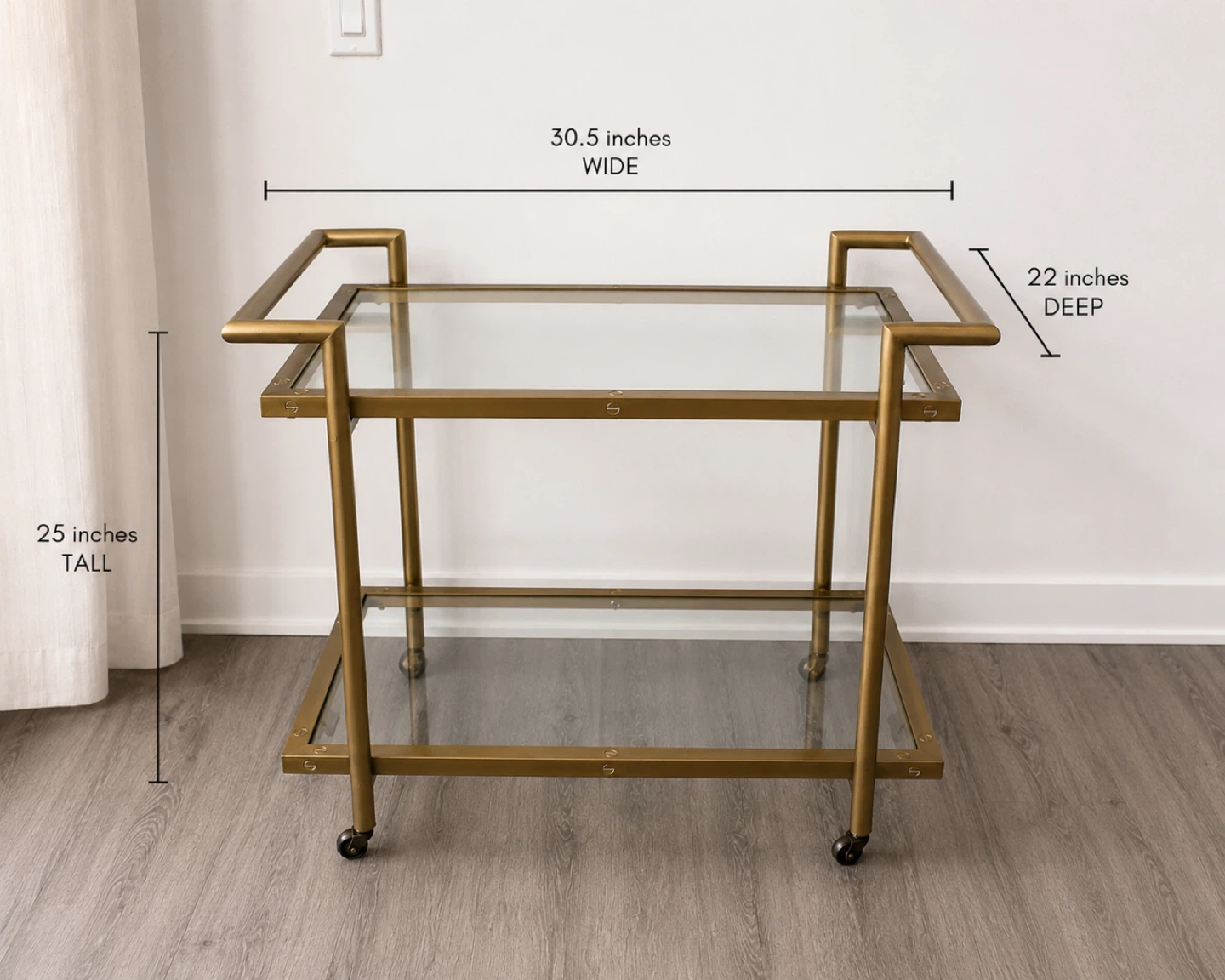 Gold Bar Cart with Glass Shelves - photo 2