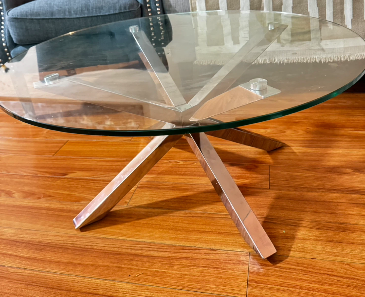 Moving out sell, Glass Top Coffee Table with Chrome Base - photo 2