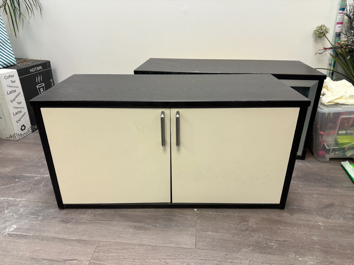 Cream and Black Two-Door Cabinet
