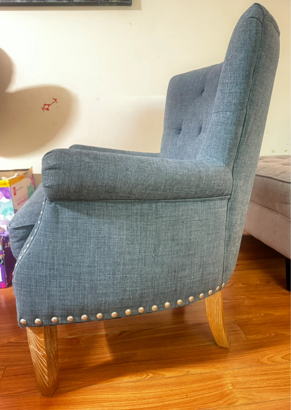 Blue Upholstered Armchair with Studded Details - photo 2