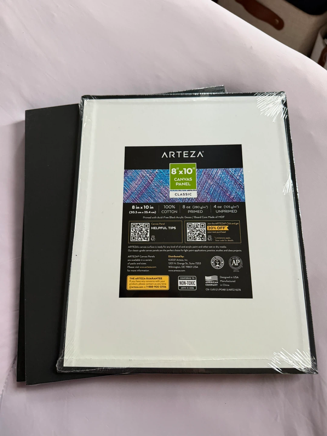 Arteza 8"x10" Black Canvas Panels (set of 6)  - Primed Cotton