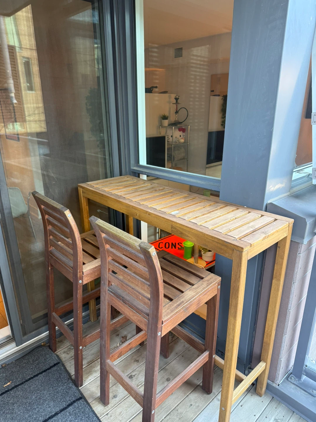 Wooden Bar Table and 2 Stools Set