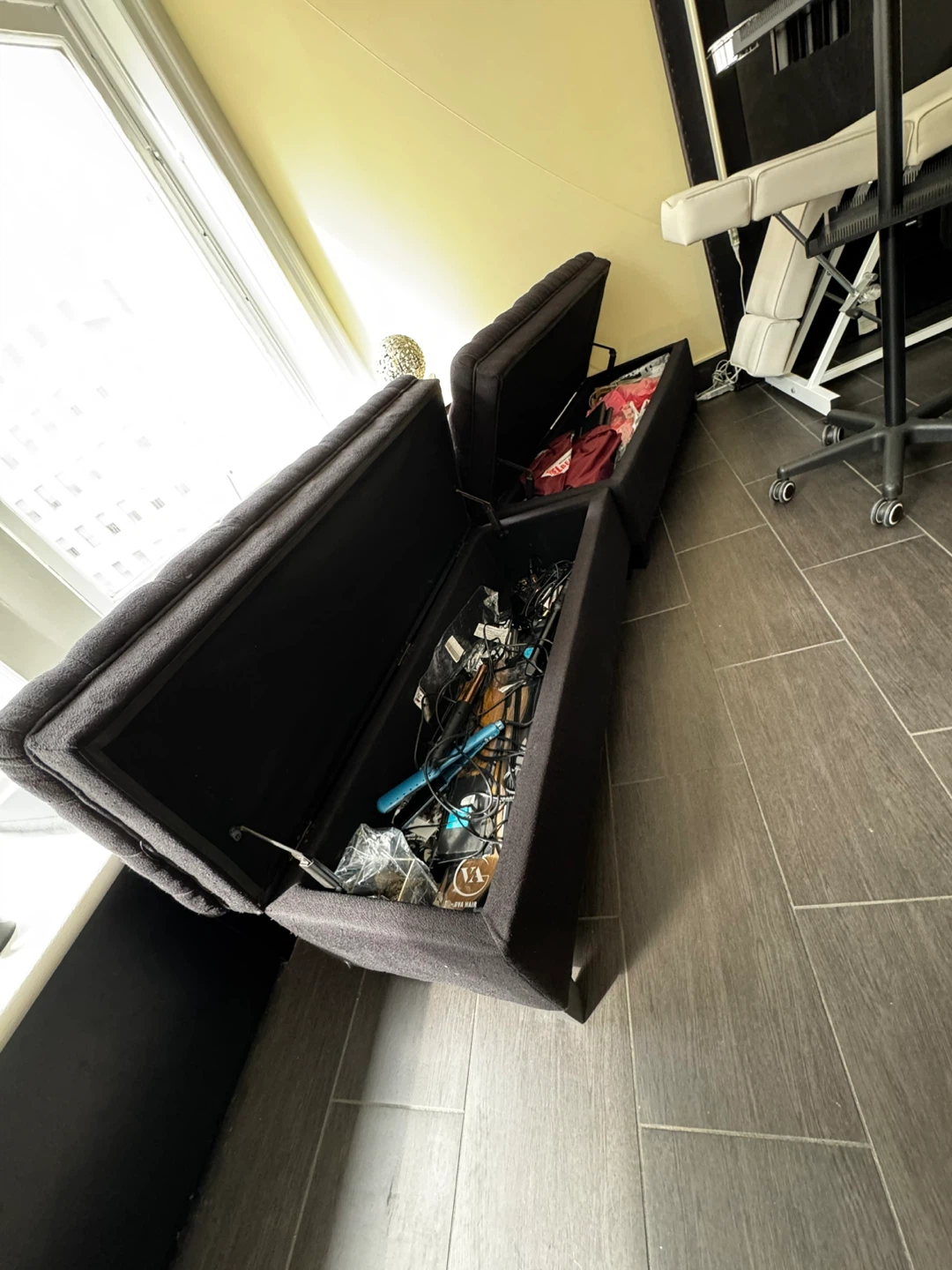 Black Tufted Storage Bench - photo 2