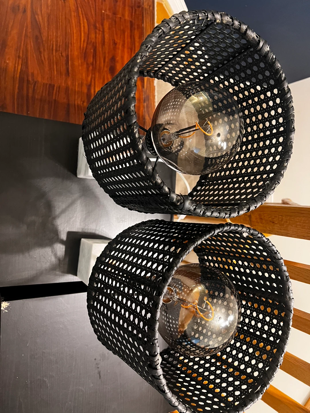 Pair of Black Woven Table Lamps with Marble Base - photo 2