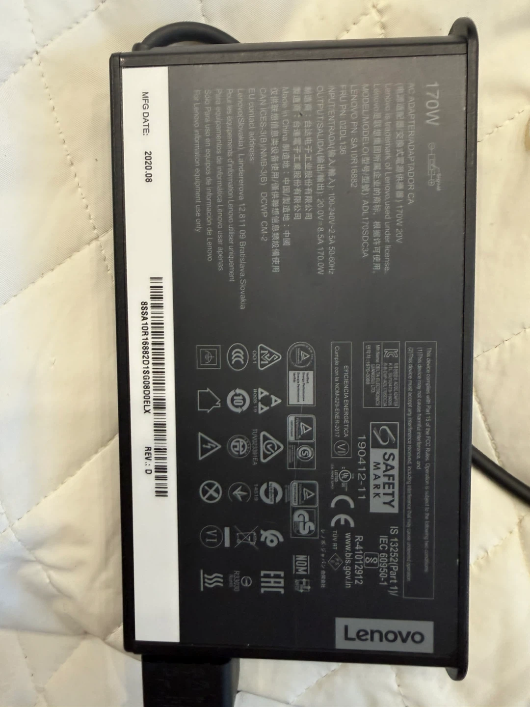 Lenovo 170W AC Adapter 20V 8.5A - photo 2