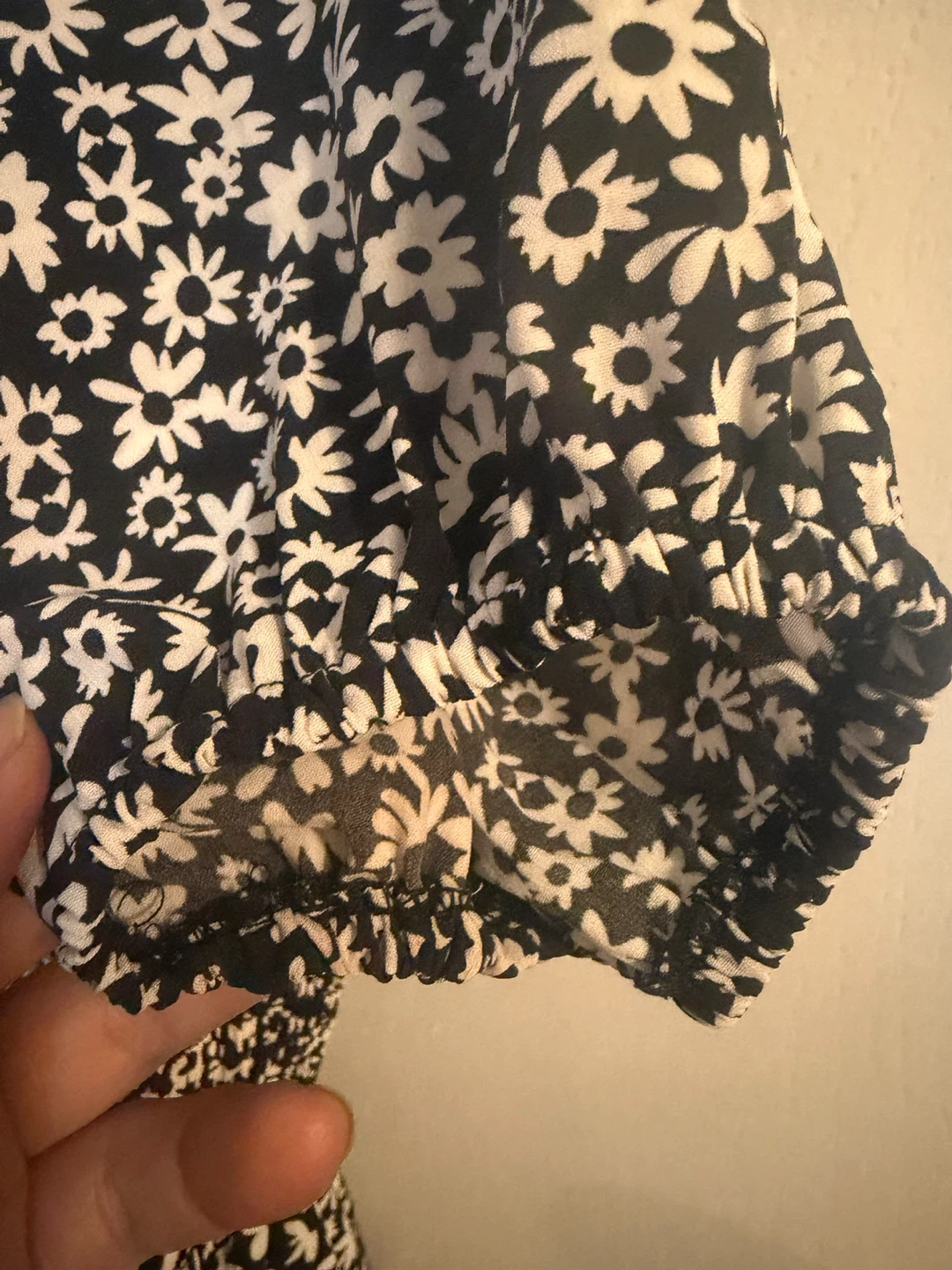 Black and White Floral Smocked Puff Sleeve Dress