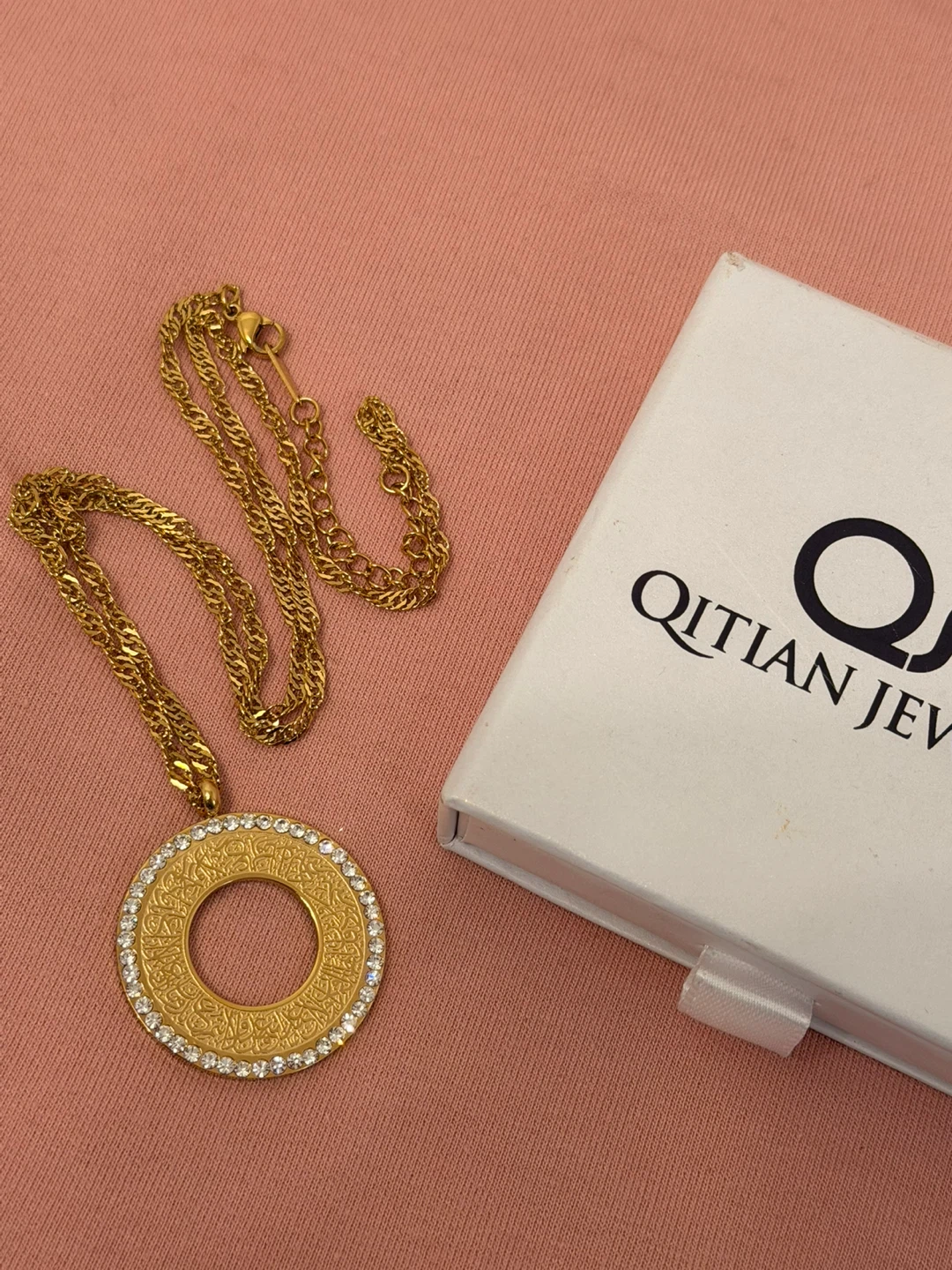 Qitian Jewelry Gold Tone Pendant Necklace with Crystals - photo 3