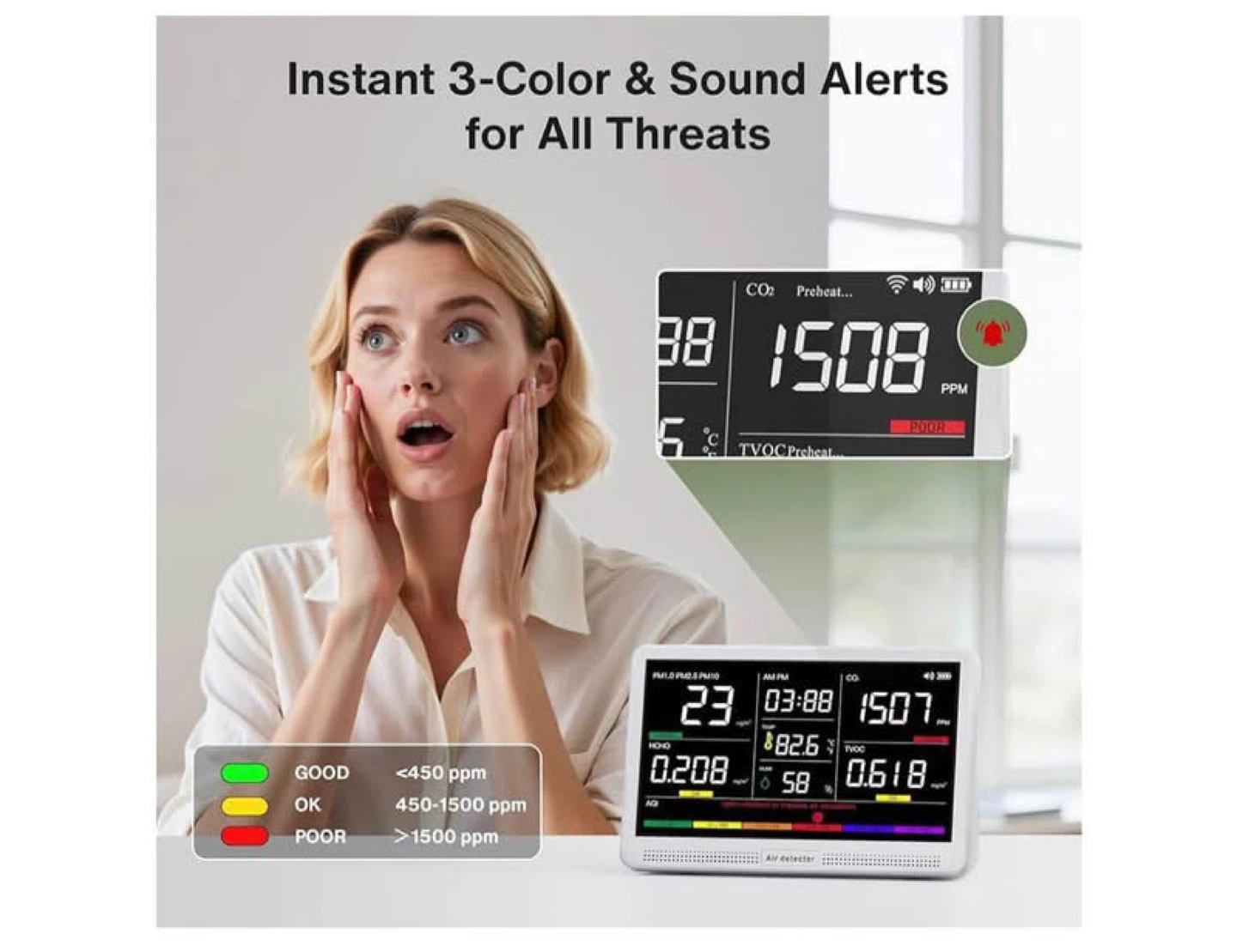 bonoch 16 in 1 Air Quality Monitor Indoor 7" - photo 3
