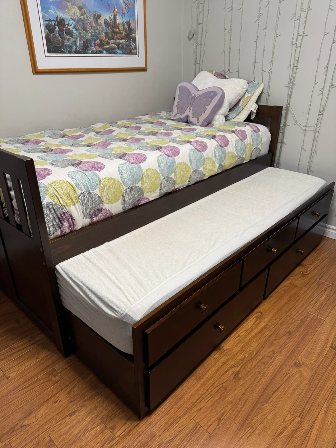 Dark Wood Twin Bed with Drawers and Trundle - photo 2