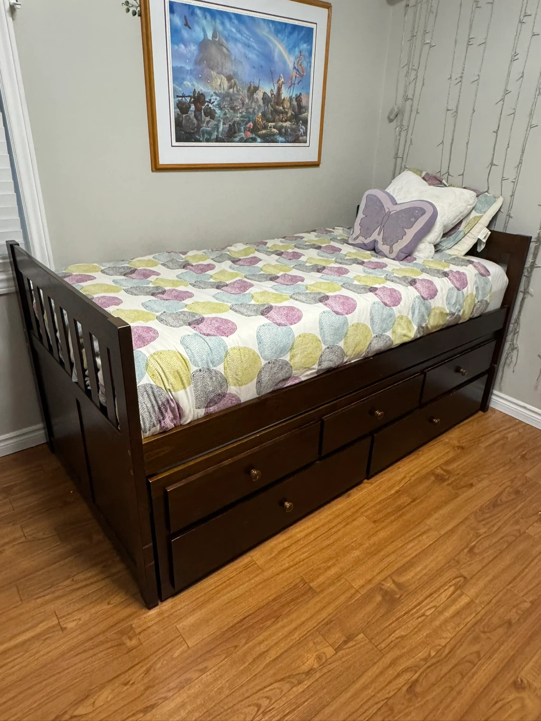 Dark Wood Twin Bed with Drawers and Trundle - photo 3