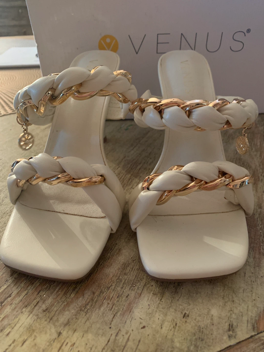 Venus White Braided Chain Heeled Mules Women's Size 7 - photo 2