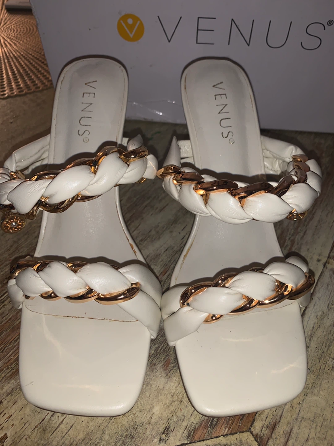 Venus White Braided Chain Heeled Mules Women's Size 7 - photo 4