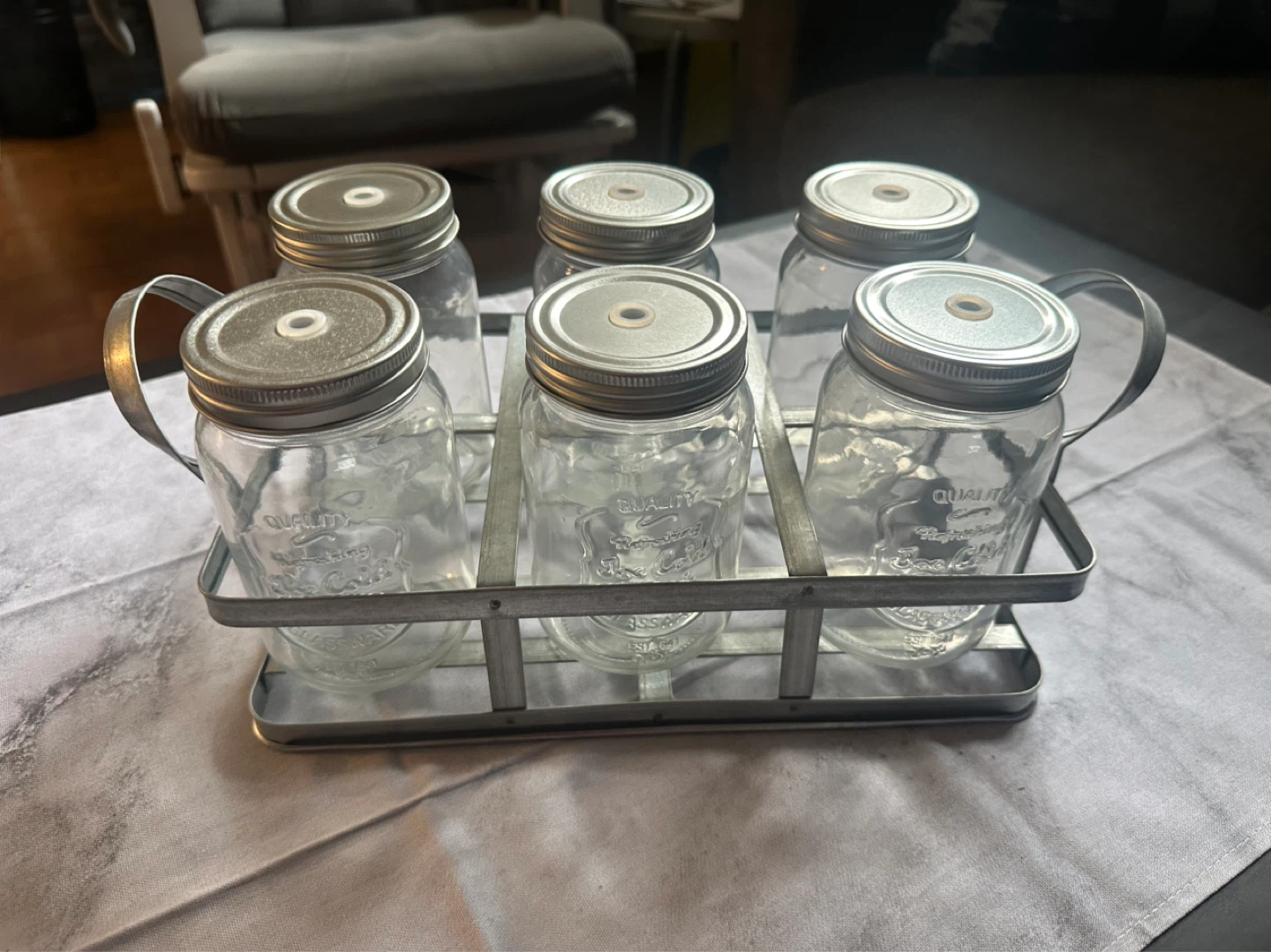 Set of 6 Mason Jar Drinking Glasses with Caddy