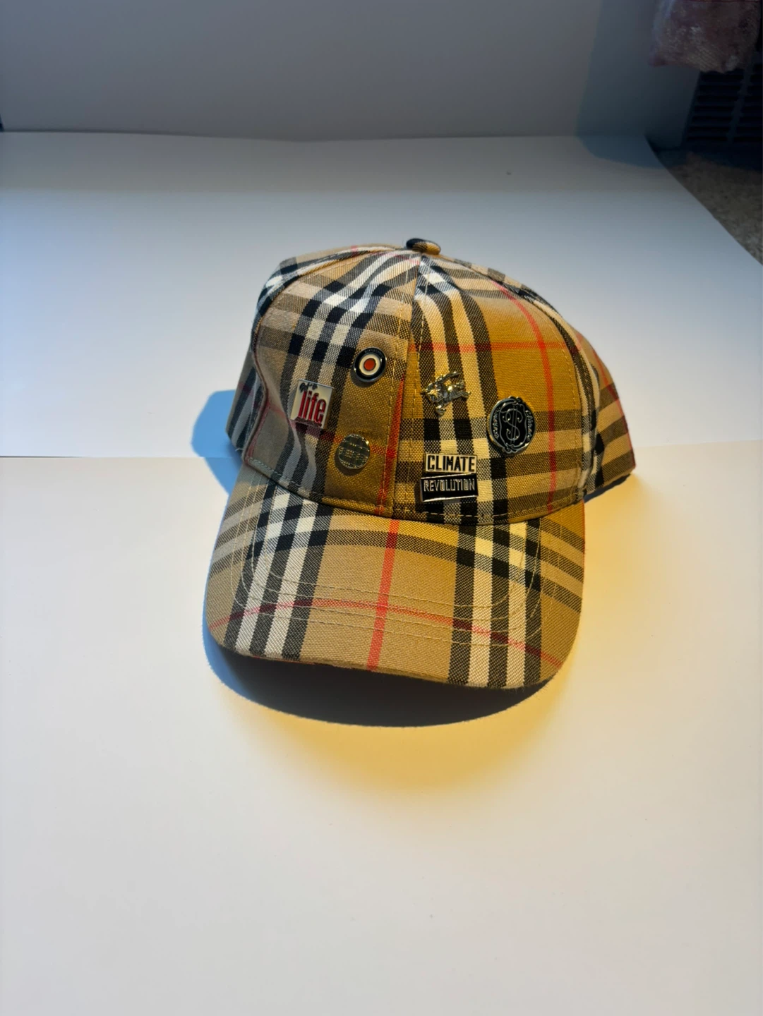 Plaid Baseball Cap with Pins