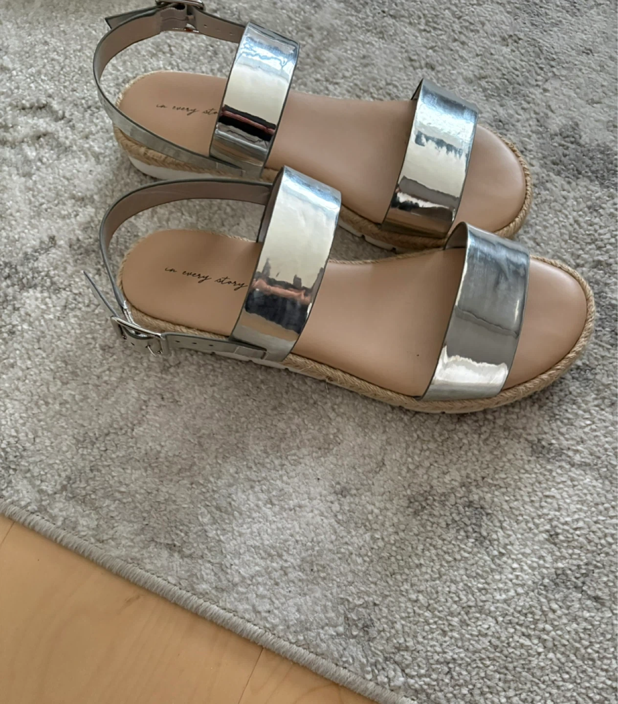 Silver Espadrille Platform Sandals