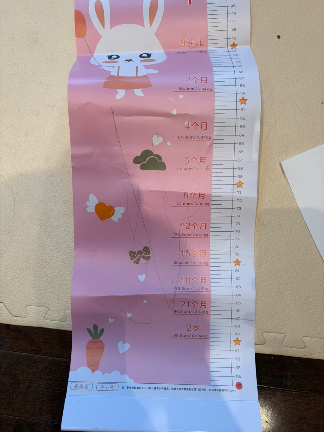 Baby Height Chart Growth Ruler - Pink Bunny Design - photo 3