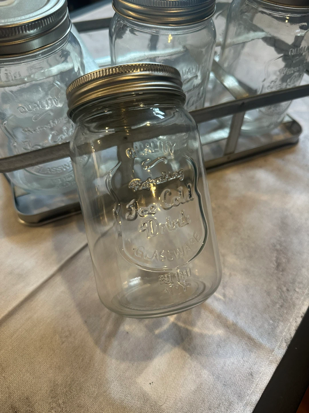 Set of 6 Mason Jar Drinking Glasses with Caddy - photo 2