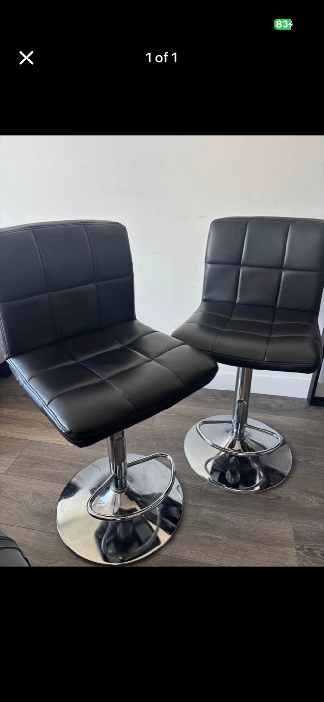 Set of 2 Black Faux Leather Bar Stools