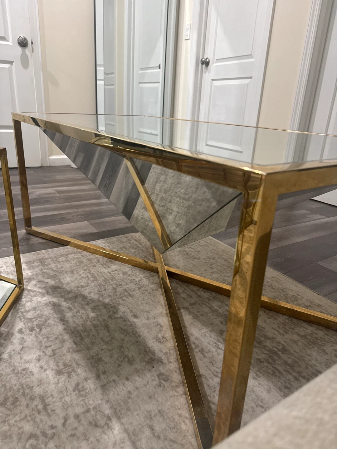 Gold Metal Frame Mirrored Coffee Table