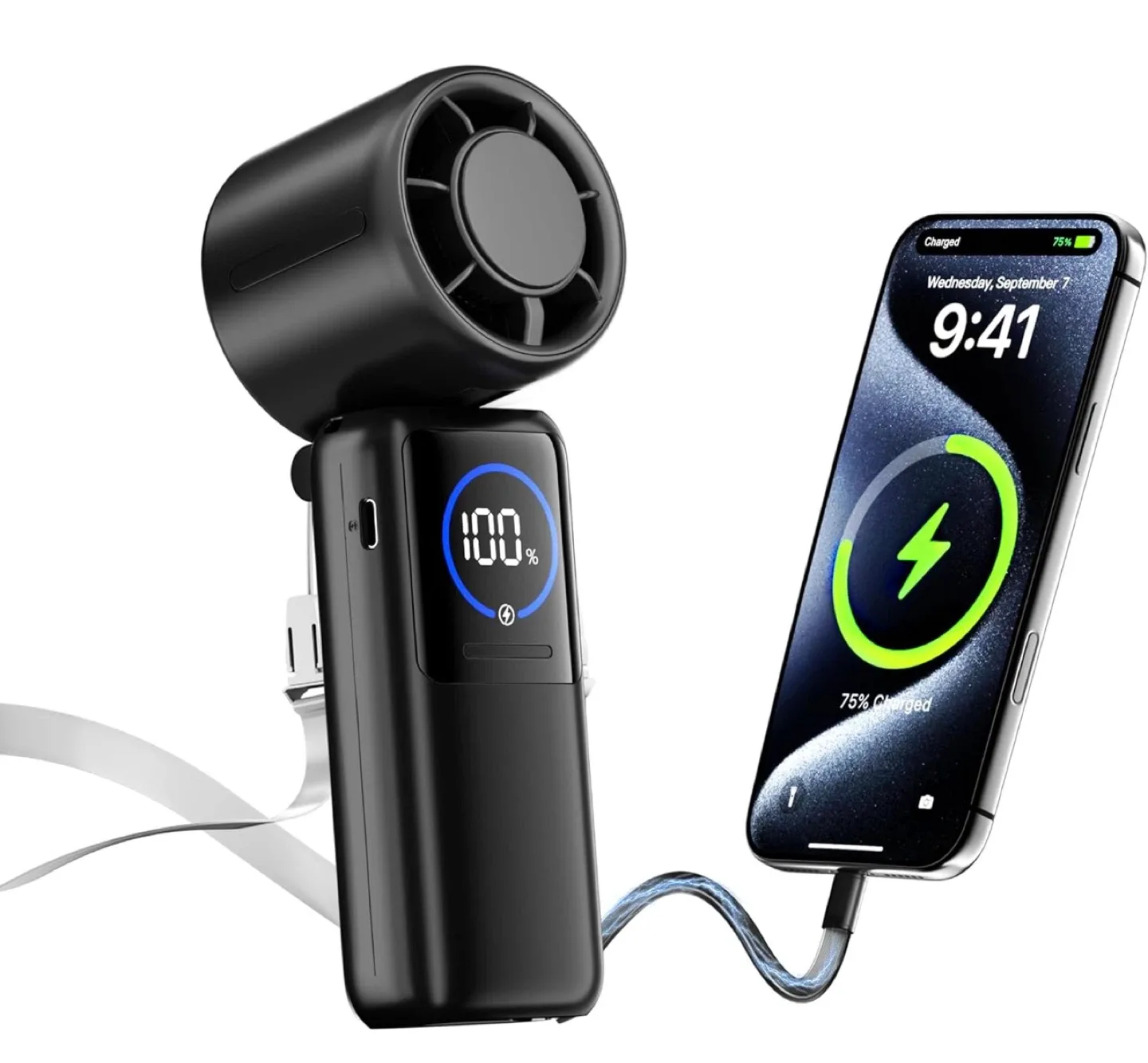Portable Bladeless Fan with Built-in Type-C Cable