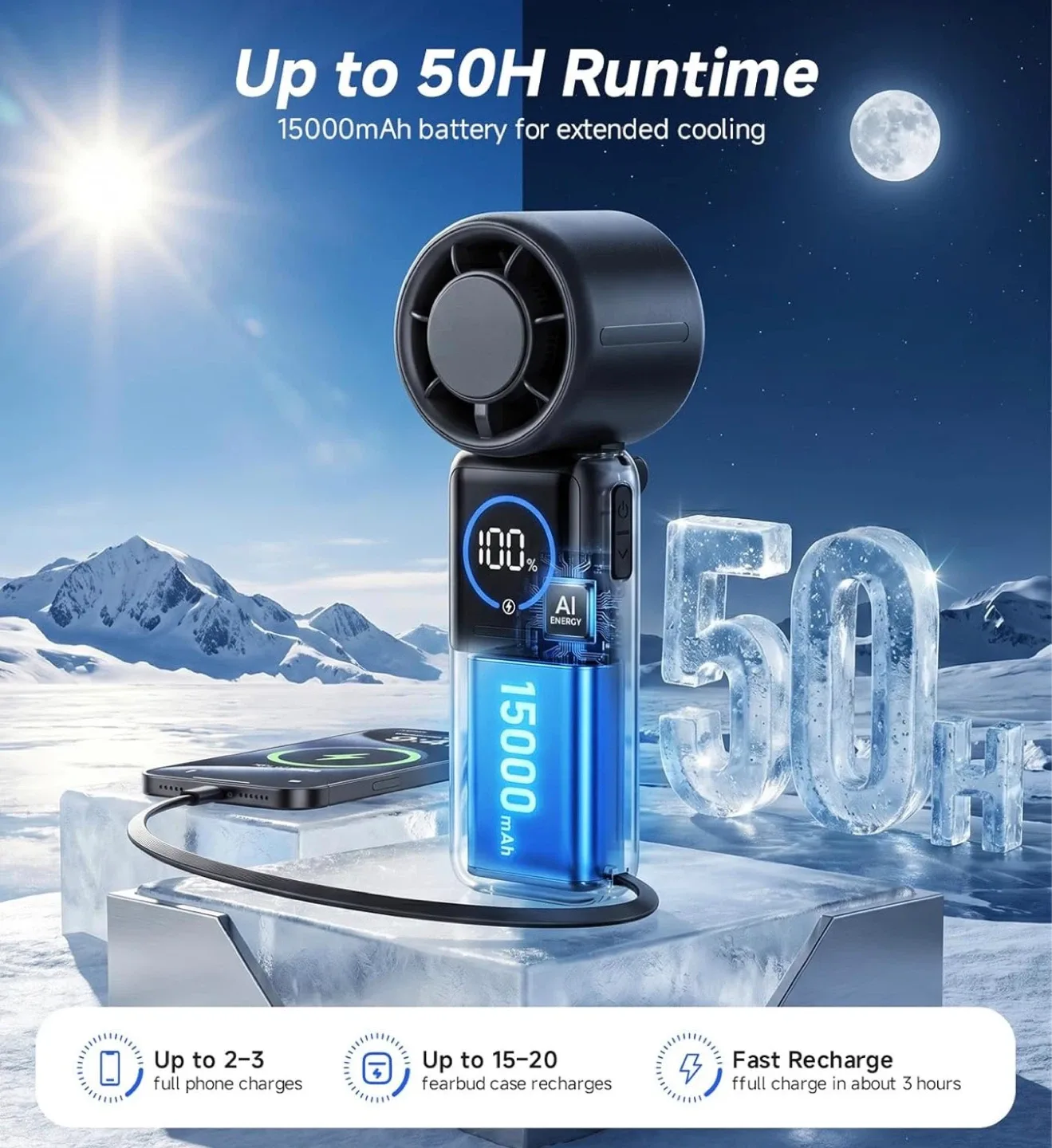Portable Bladeless Fan with Built-in Type-C Cable - photo 4