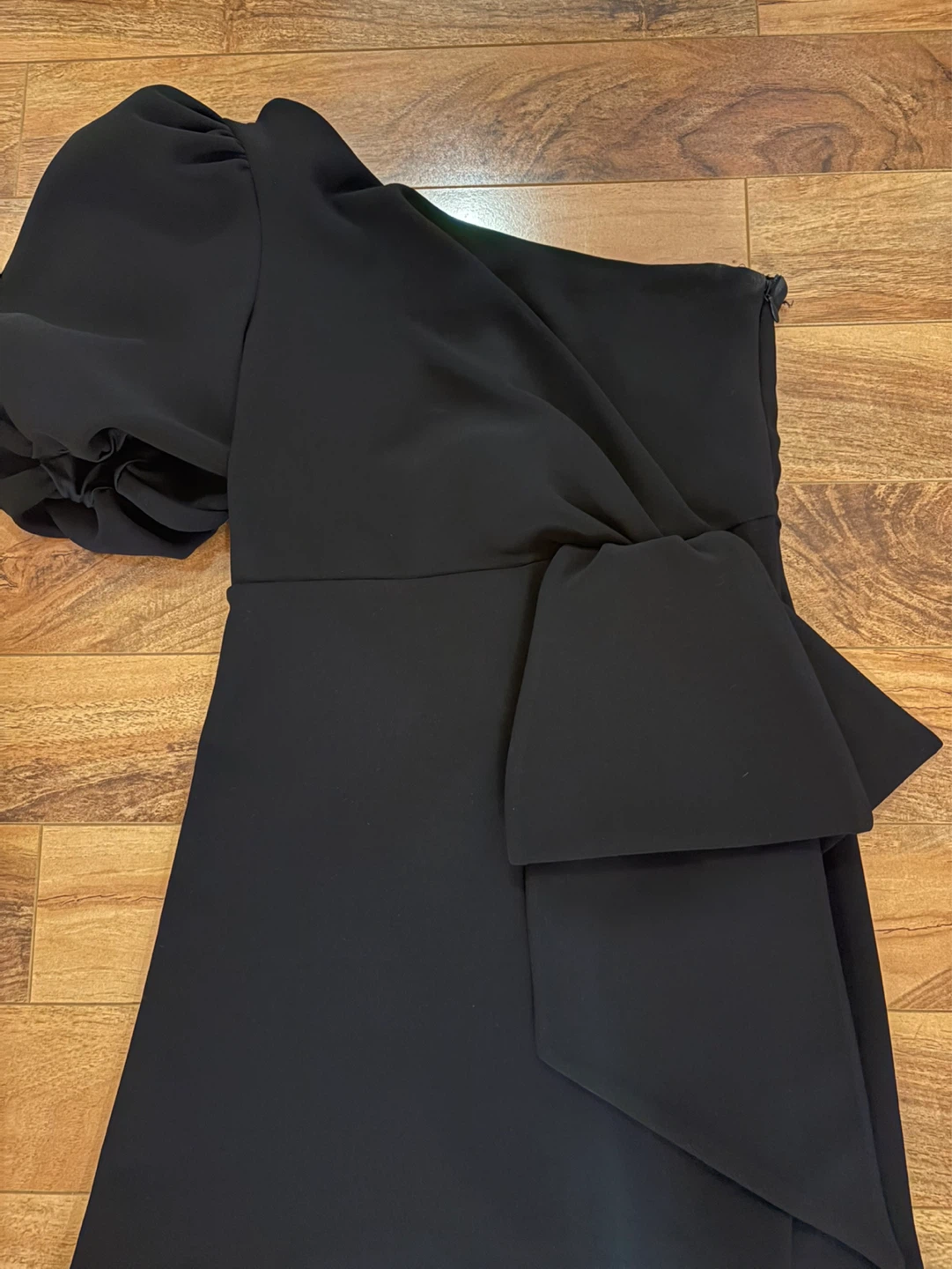 Evernew Black One-Shoulder Puff Sleeve Mini Dress - photo 2