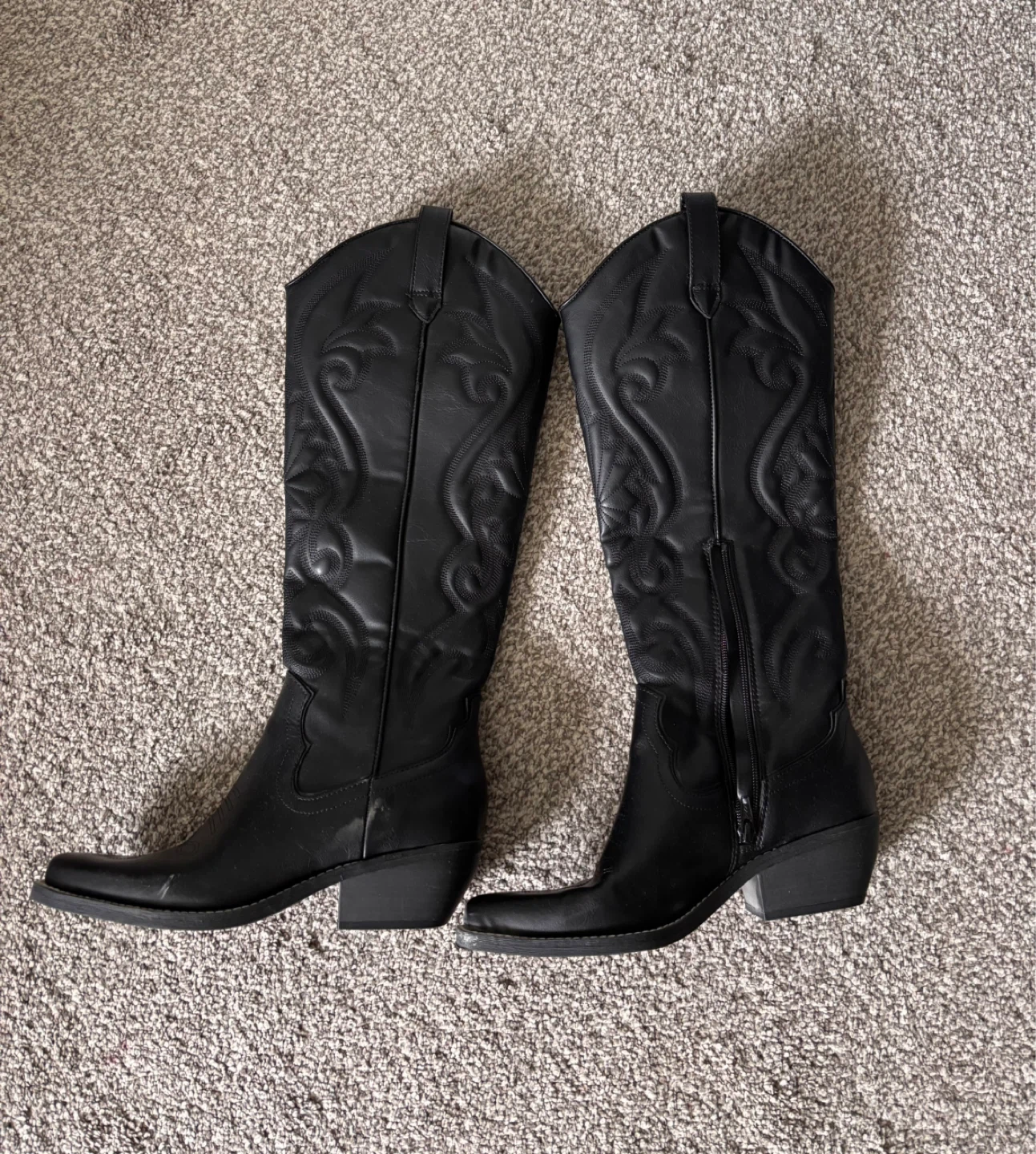 Black Faux Leather Cowboy Boots - Size 7.5
