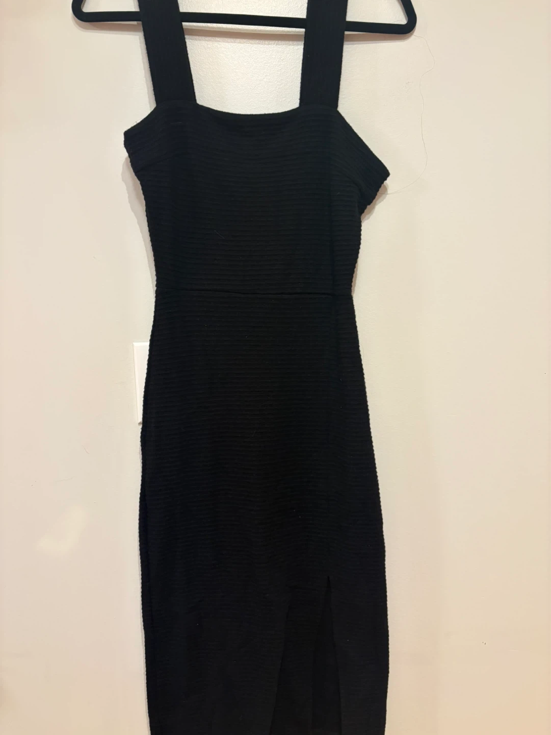 Ribbed Square Neck Sleeveless Midi Dress with Front Slit