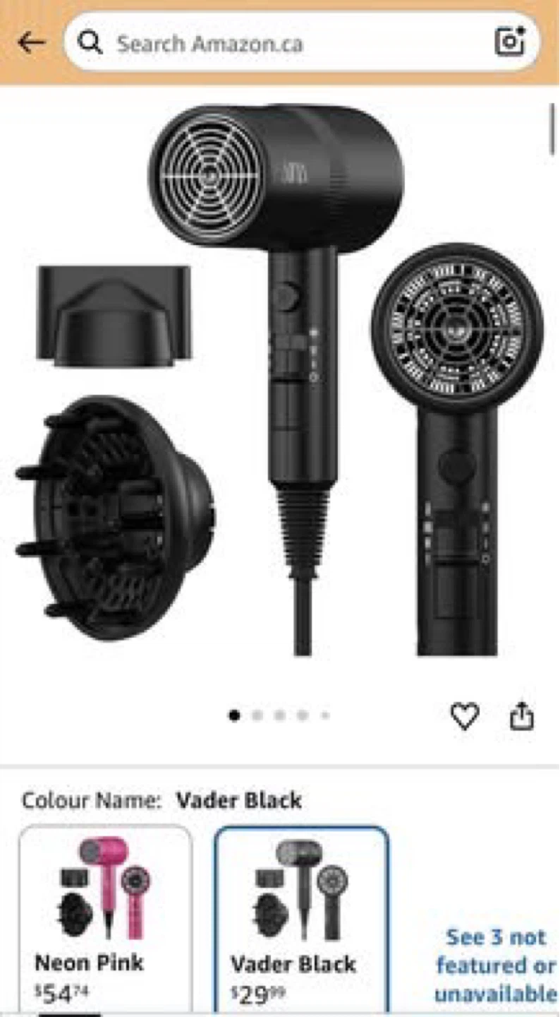 AINX "Vader Black" Hair Dryer with Nozzle and Diffuser - photo 2