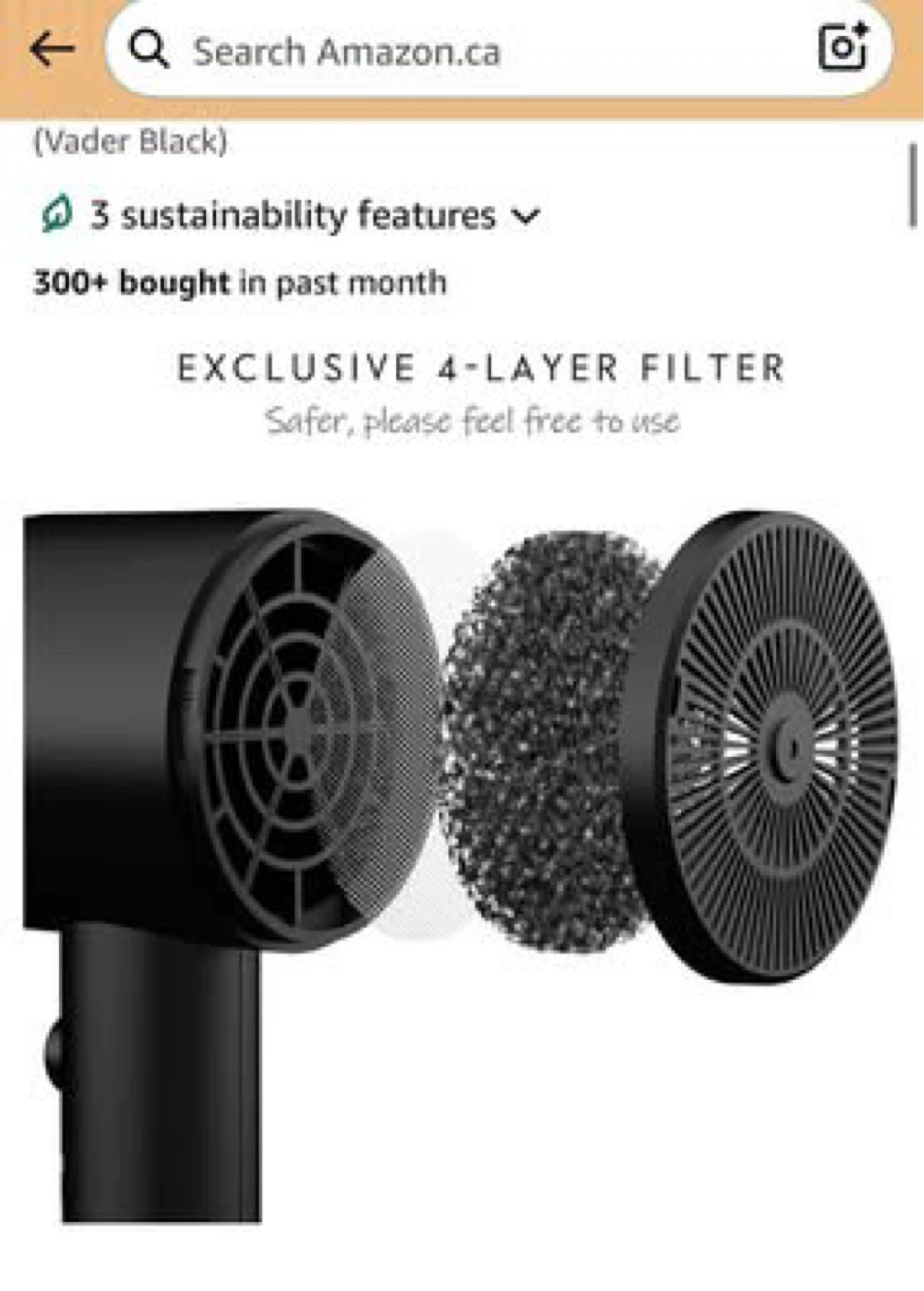 AINX "Vader Black" Hair Dryer with Nozzle and Diffuser