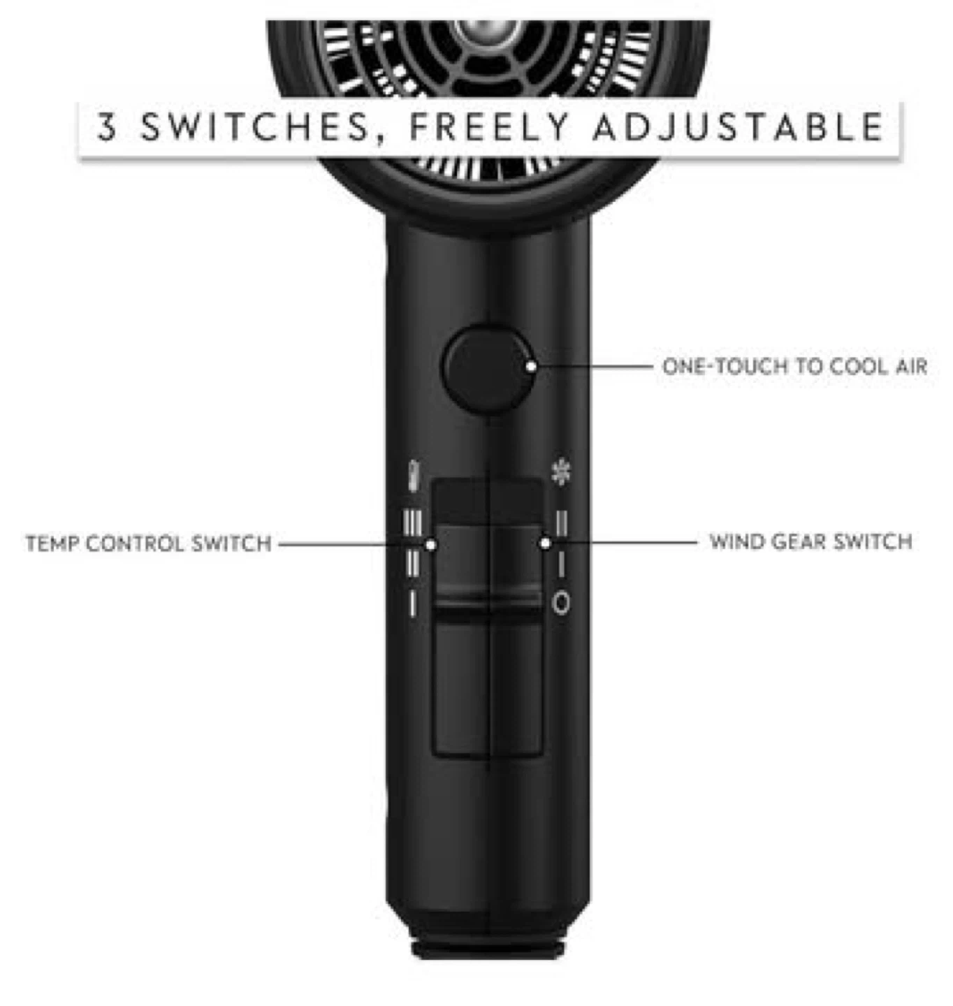 AINX "Vader Black" Hair Dryer with Nozzle and Diffuser - photo 3