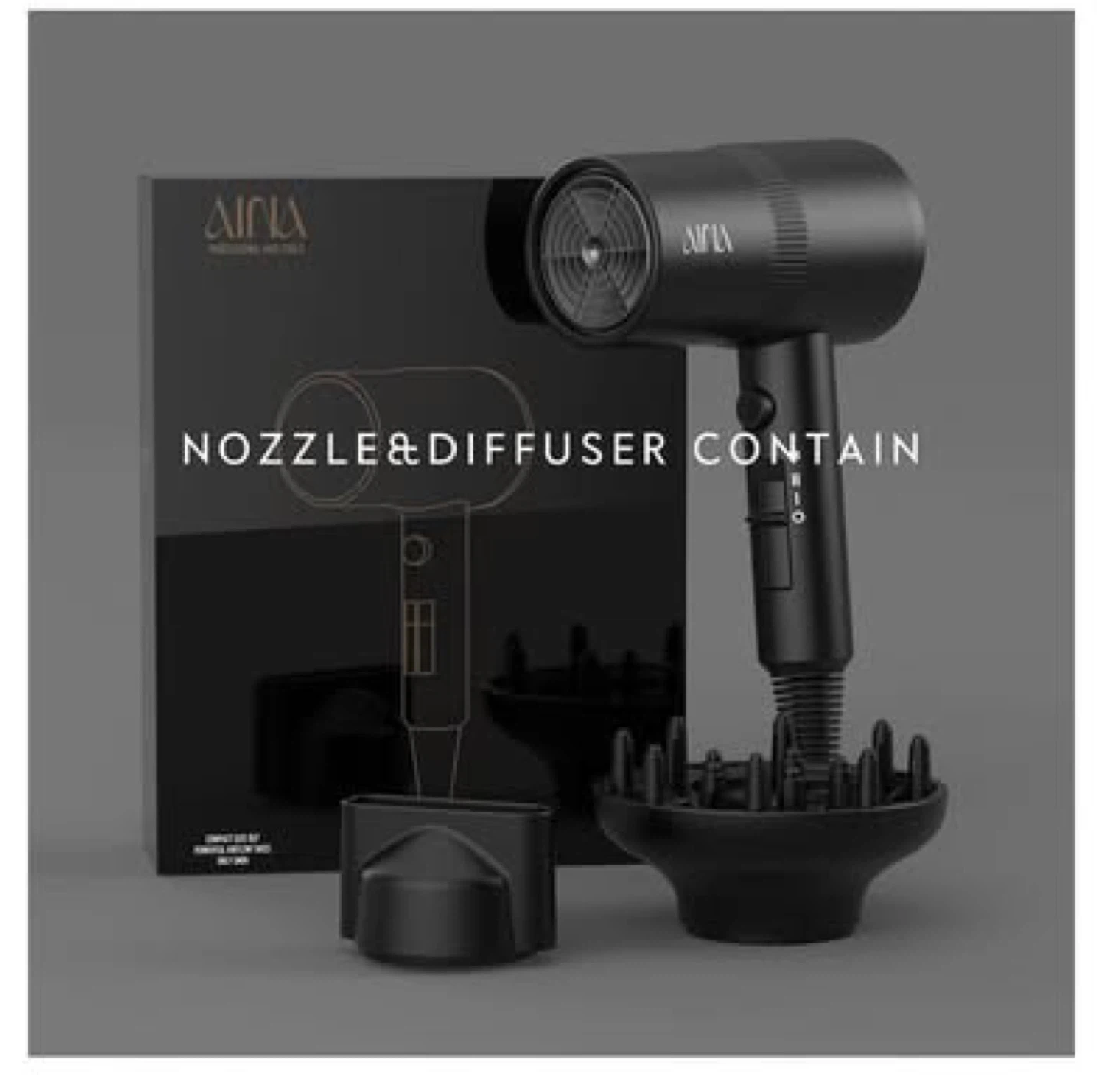 AINX "Vader Black" Hair Dryer with Nozzle and Diffuser - photo 5