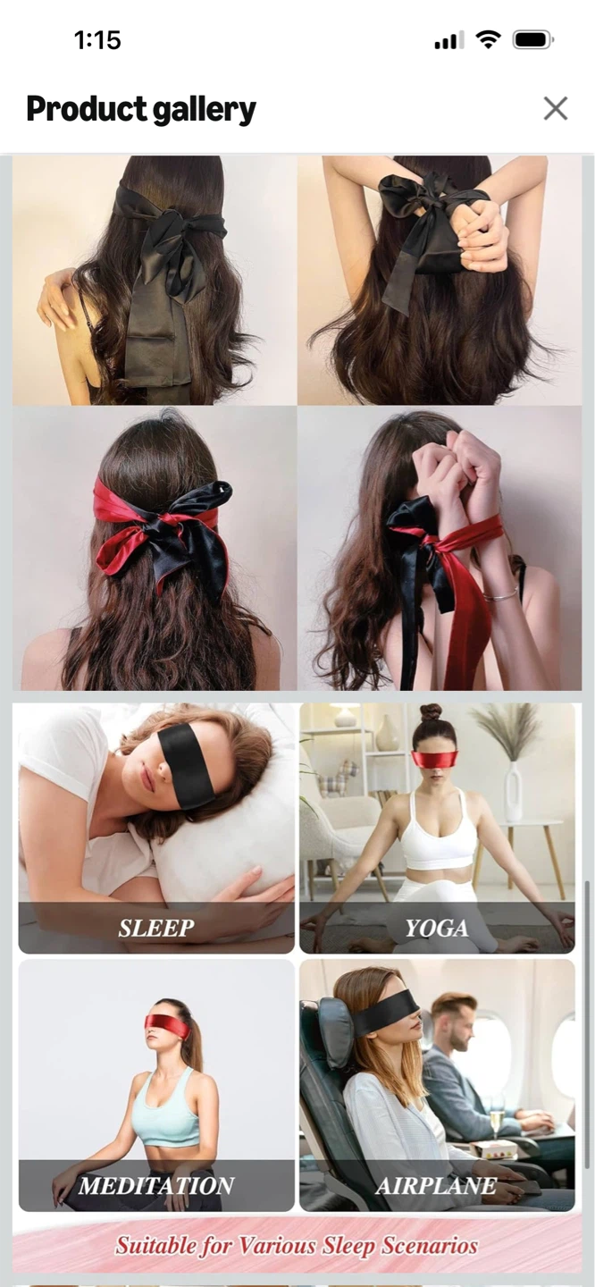 New- Long Size 2 Pack Satin Sleep Masks - Red & Black