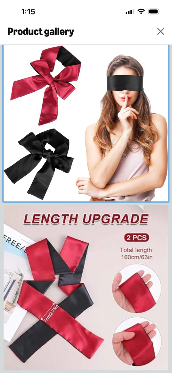 New- Long Size 2 Pack Satin Sleep Masks - Red & Black - photo 2