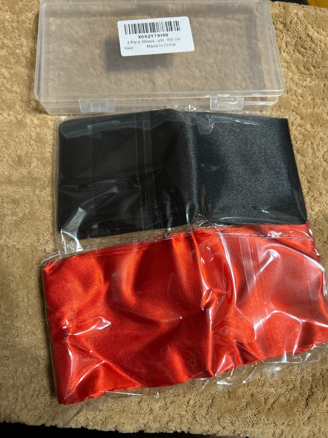 New- Long Size 2 Pack Satin Sleep Masks - Red & Black - photo 3