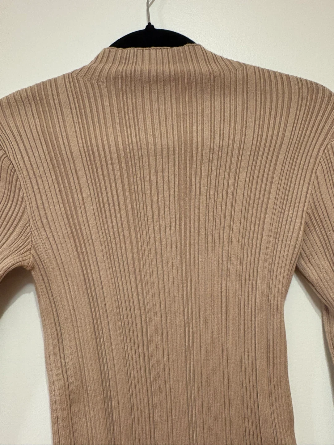 Tan Ribbed Long Sleeve Mock Neck Knit Top
