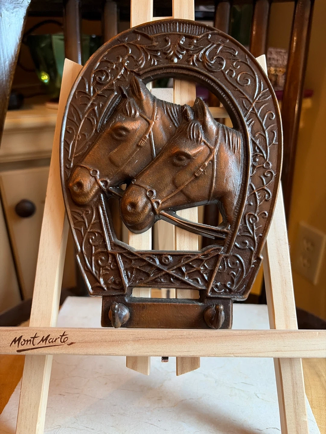 Vintage Bronze Toned Horse and Horseshoe Wall Hanger