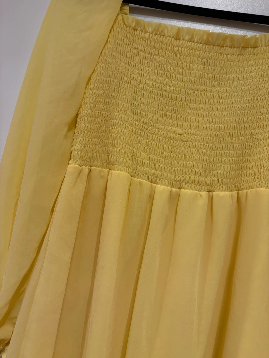 Pale Yellow Smocked Chiffon Long Sleeve Mini Dress - photo 2