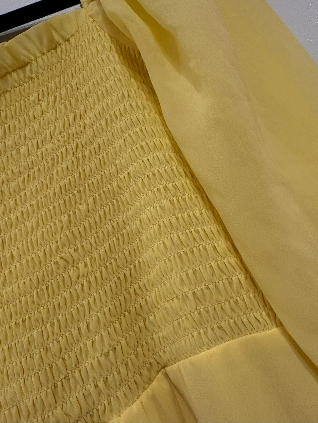 Pale Yellow Smocked Chiffon Long Sleeve Mini Dress - photo 4