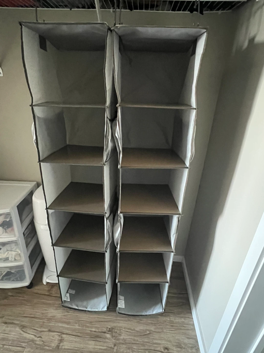 Two Grey Cube Hanging Closet Organizer