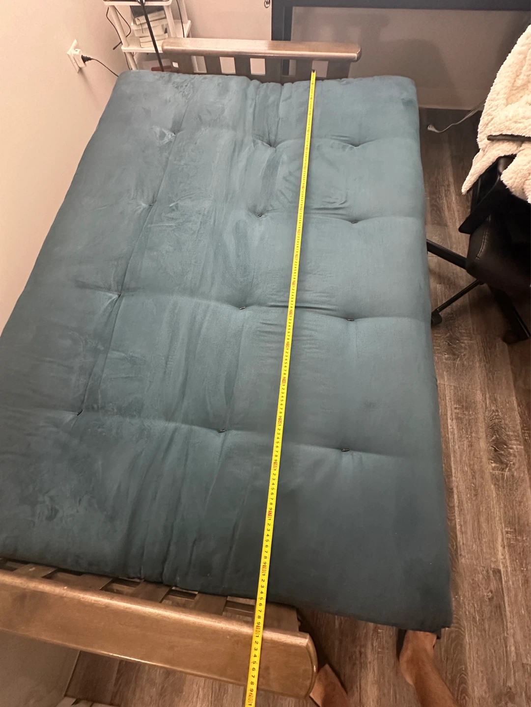 Full-Size Futon Sofa Bed / Sleeper Sofa – Teal Blue Wood Frame - photo 3