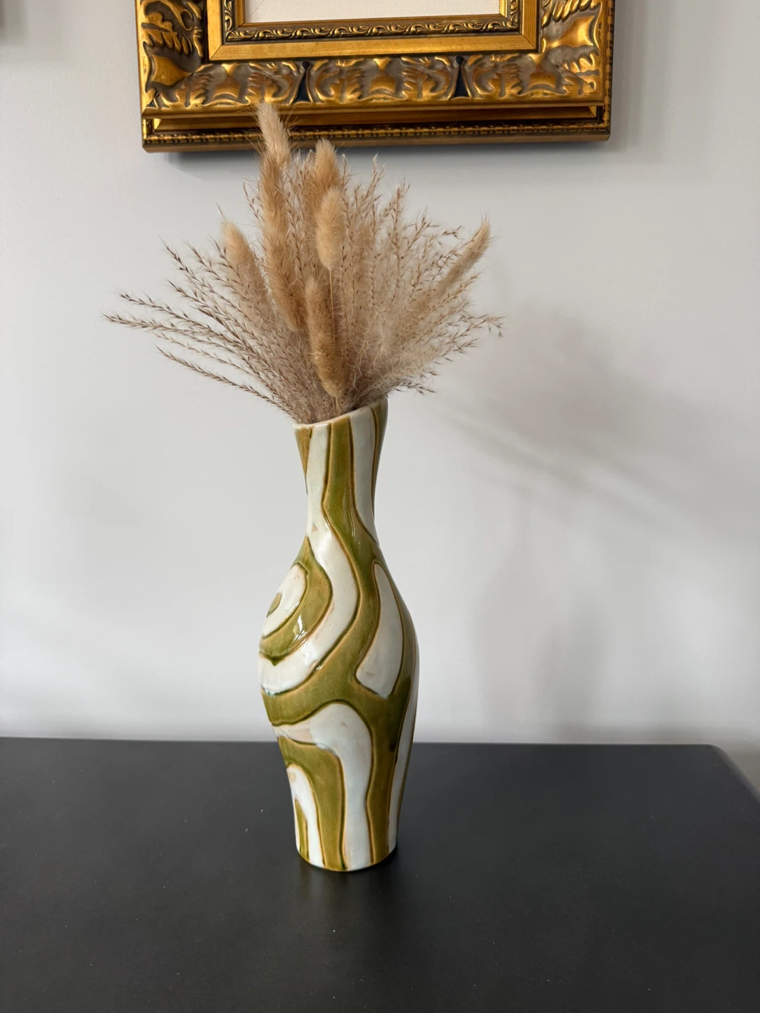 Unique Two-toned Swirl Vase with Pampas Grass