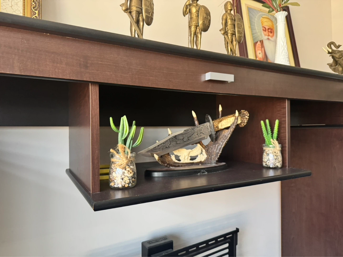 Dark Brown Media Console with Cabinet Towers