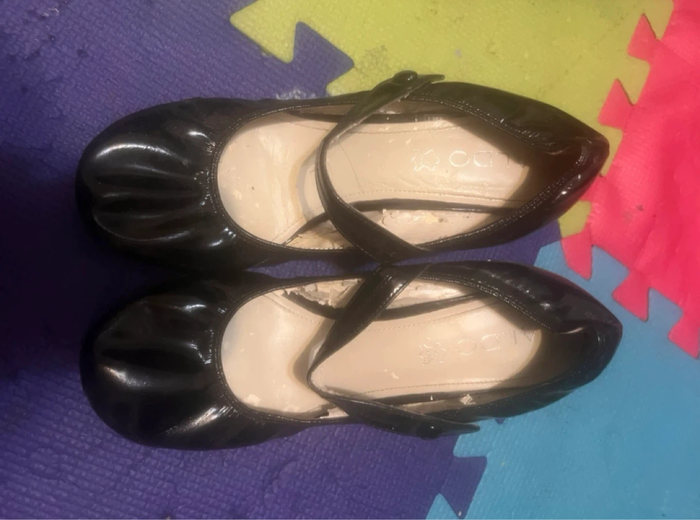 ALDO Black Patent Ballet Flats with Ankle Strap