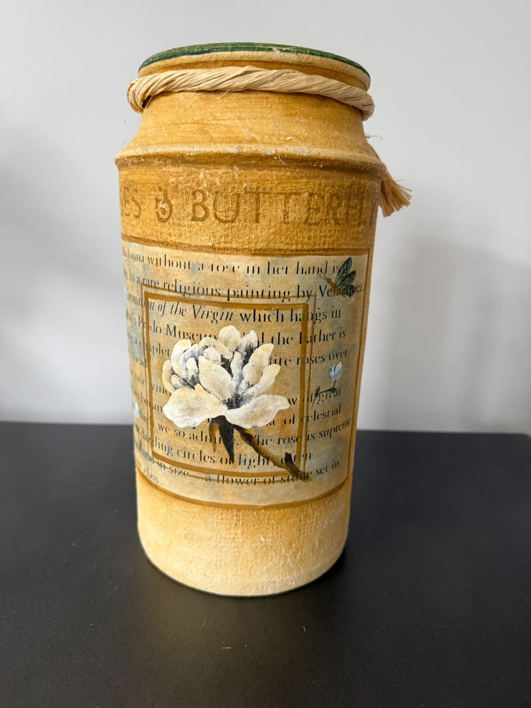 Decorative Jar with A Written Story and Floral Design