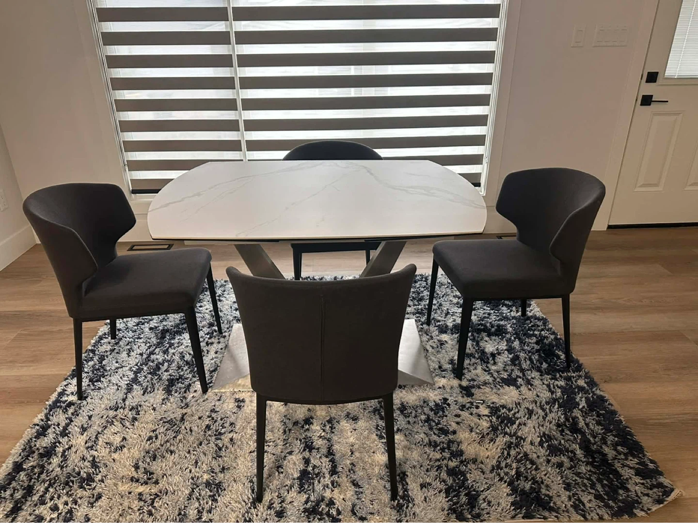 Modern Dining Set - White Marble Top Table & 4 Grey Chairs - photo 3