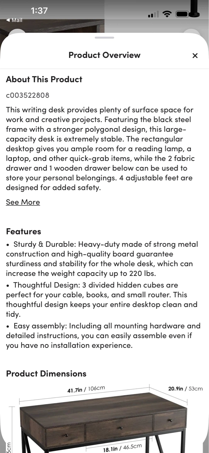 Spickard 41.7" Wood Writing Desk - Dark Brown - photo 4