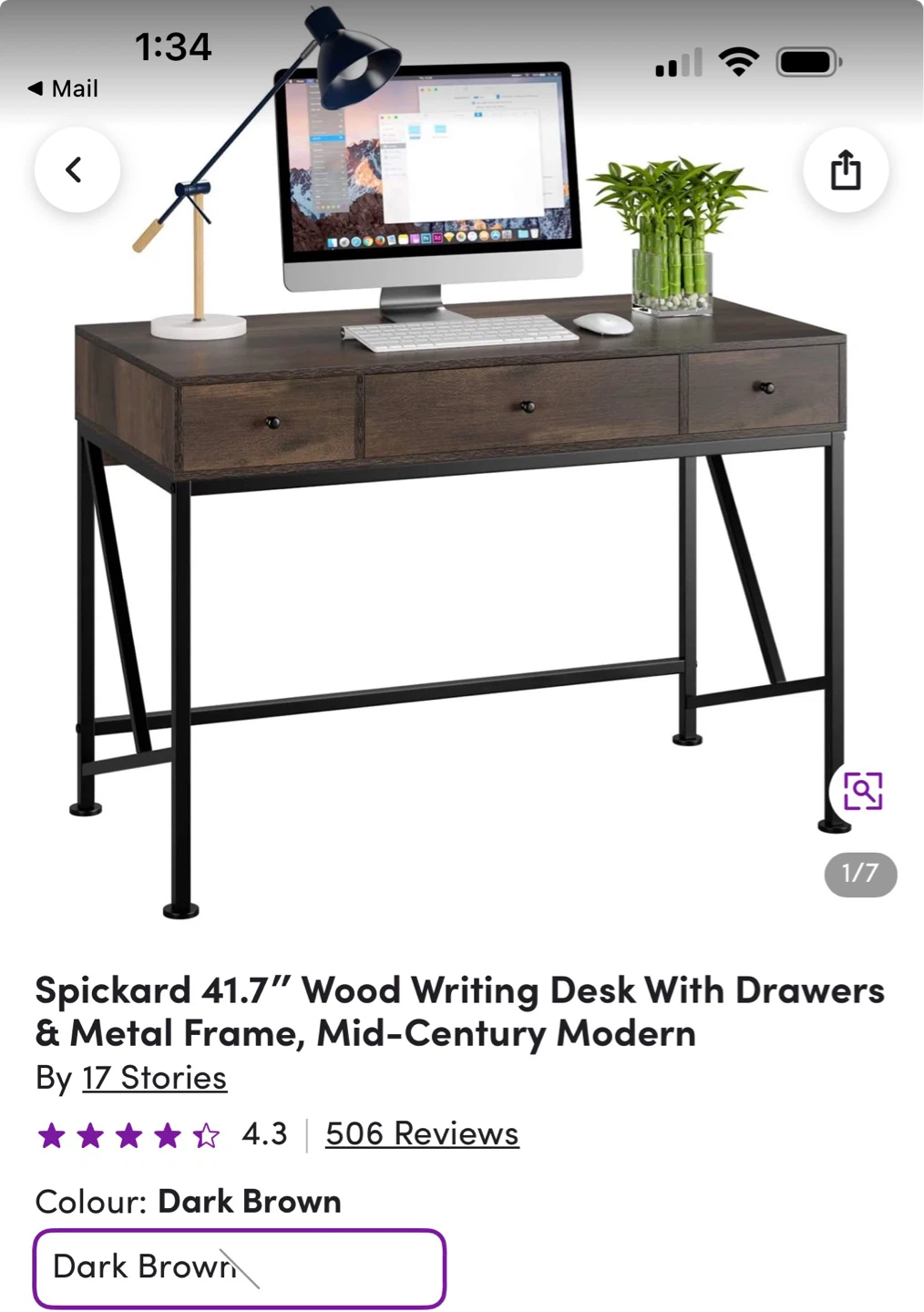 Spickard 41.7" Wood Writing Desk - Dark Brown