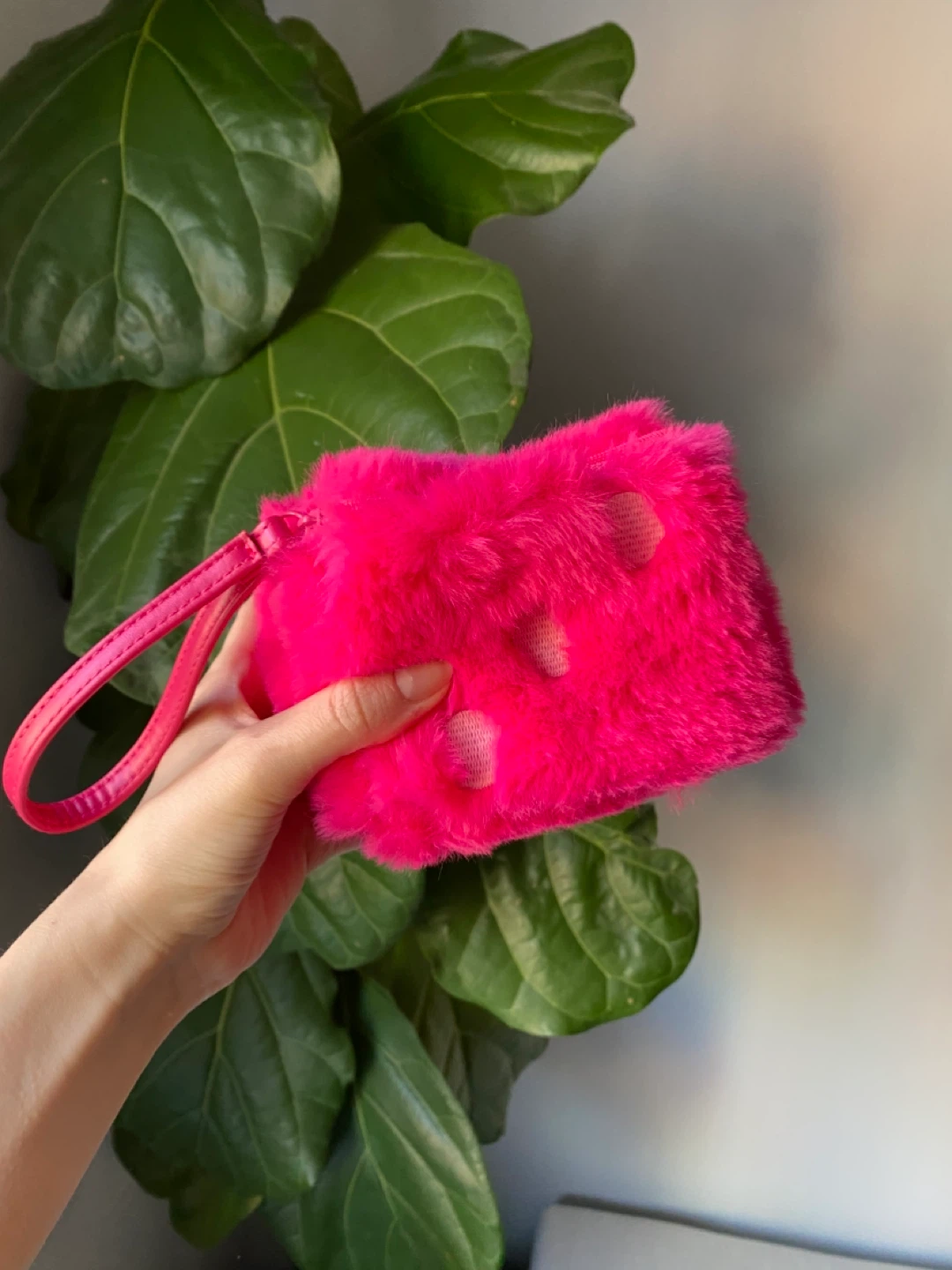 Hot Pink Faux Fur Dice Cosmetic Bag