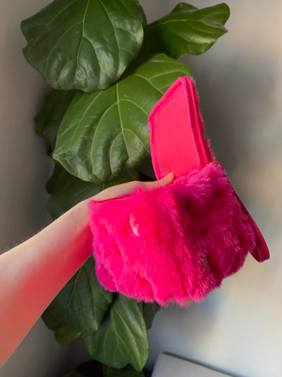Hot Pink Faux Fur Dice Cosmetic Bag - photo 3